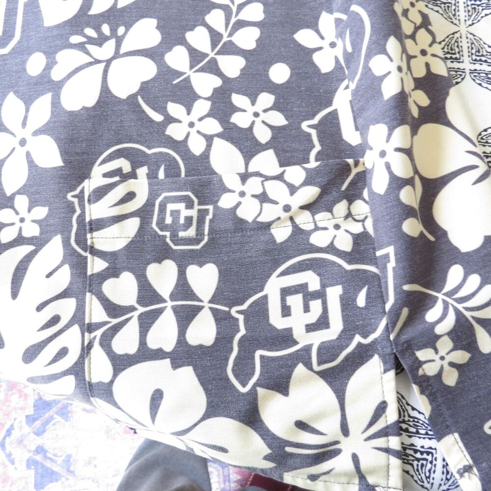 CU Boulder Shinesty men's Mahalo Nerds Hawaiian Shirt Brown/Tan XL EUC